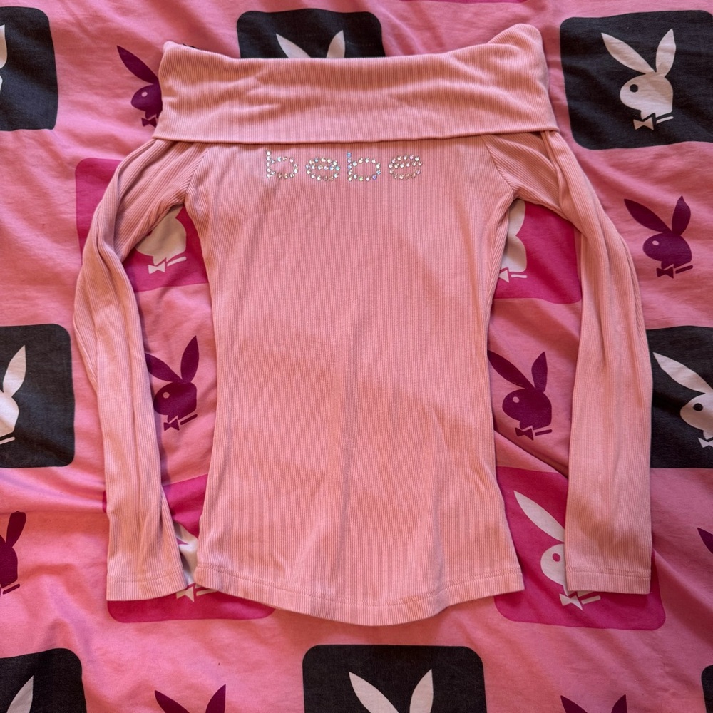 Bebe Pink Off-Shoulder Bling Top